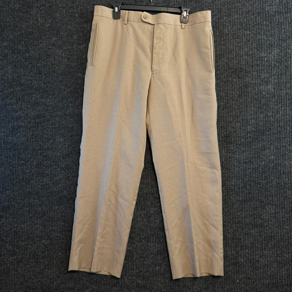 Andre Lanzino Dress Pants Mens 36 Tan Wool Flat Front Khaki Trousers